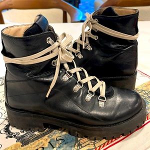 leather boot with cow hair upper